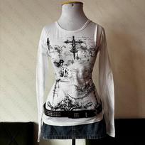 Y2k style aesthetic sweet and sexy long sleeved top for women's casual gothic punk printed T-shirt Harajuku Grunge clothes Emo M