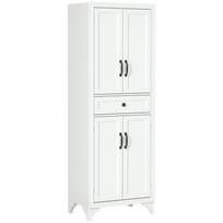 Aukšta komoda virtuvės spintelė 4 durys 2 spintelės ir 1 centrinis stalčius Aukštis 170 cm su reguliuojama lentyna Balta 60 x 38 x 170 cm