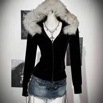 Y2K Harajuku Gothic Women's Hoodie Sexy Slim Chic Suede Fur Collar Letter Print Cardigan Sweatshirt  Female Streetwear S