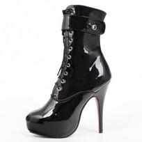 Sexy single boots Lace up 15cm High top Thin heel 4CM platform ankle short Unisex Plus Size Padlocks 41