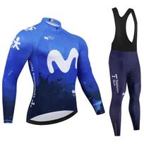 2026 Movistar Autumn Pro Team Cycling Jersey19D Bib Set MTB Uniform Bicycle Clothing Quick Dry Bike Clothes Mens Long Cycling Wear S blue