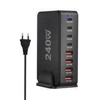 240W GaN desktop charger with 8 USB-C ports, supports PD 3.0 fast charging and is compact & portable 240W-EU-black
