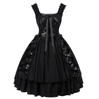 Juoda gothic lolita suknelė, vintažinis rankovių neturintis tarnaitės kostiumas, moteriška vakarėlio suknelė, tinkama Helovino vaidmenų žaidimams ir teminiams renginiams. XL juoda