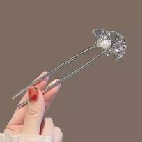 Metal Ponytail Clip Ginkgo Biloba Pattern Headdress Accessories New Chinese Hairpin  Women sidabras