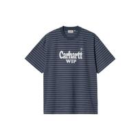 Carhartt WIP Letter Print Striped Crew Neck Short Sleeve T-Shirt Men Tops Blue White I032850-1XP-XX L