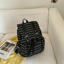School bag versatile striped bag cover backpack retro casual function large capacity Korean school bag casual niche shoulder bag
