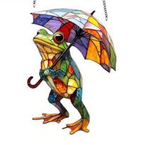 Colorful Frog Acrylic Suncatcher Umbrella Frog/Three Frogs on Branch Stained Glass Window A black