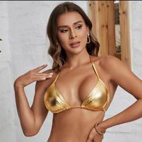 New sexy triangle cup bronzing bikini top Spice girl halter tether neck swimsuit top S