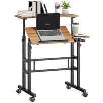 Sit-stand desk, height-adjustable desk 70 x 60 cm on casters with tilting top, metal frame, brown 70 x 60 x 120 cm