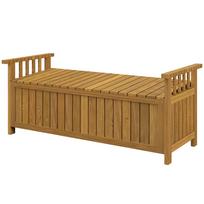 2 vietų medinė sodo suoliukas su 151 l talpykla, lauko suoliukas su porankiais, 128,5 x 56 x 53,5 cm, rudas 128.5 x 52 x 53.5 cm