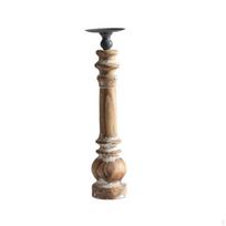 Wooden Candle Holder Rustic Candlestick with Metal Plate Distressed