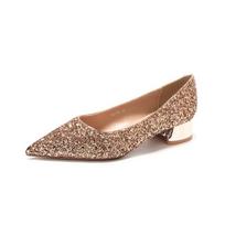 Low Heel Shiny Glitter Pointed Women's Shoes Red High Heels Comfortable Wedding Shoes Banquet Shoes Bridesmaid Shoes 34
