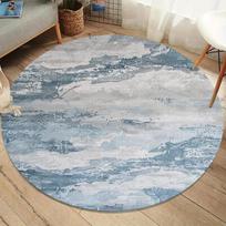 Wabi-Sabi Mėlynai Pilkas Abstraktaus Apvalaus Kilimo, Modernios Rašalo Plauti Tekstūros Spaudos Grindų Kilimėlis, Neslystantis Svetainės Kilimas, Minimalistinis Namas 80cm x 80cm gray