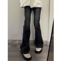 Women's High-Waisted Black-Grey Micro-Flare Jeans, Spring/Autumn 2026, Stretch Bell Bottoms, Floor-Length L tamsiai pilka spalva