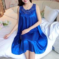 Women Sexy Ice Silk Satin Nightgowns Baggy Casual Sleeveless Sleepwear Long Dress One size