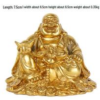 Copper Laughing Buddha Maitreya Car Ornament Sitting on Gold Coins beige