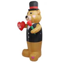 Inflatable Teddy Bear 210T Polyester Fiber 185CM IP44 Waterproof with LED Powerful Blower Blow Up Bear for Valentine's Day Decoration EU Plug 220‑240V black
