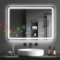 Vonios veidrodis Bluetooth su LED apšvietimu 50 x 70 cm, apšviestas sieninis veidrodis su laikrodžiu, apsaugantis nuo rasojimo, sidabrinis 50 x 3.5 x 70 cm
