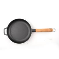 Non-Stick Cast Iron Wok with Wooden Handle - Thick Crepe, Egg, and Meat Frying Pan 22cm Pan