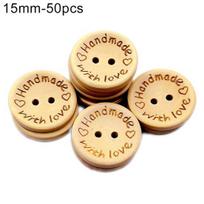 50Pcs Round 2 Holes Handmade with Love Letter Wooden Button DIY Sewing Decor 15mm