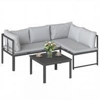 Sodo poilsio komplektas 3 dalys 4 vietų Lauko baldai Modulinis su reguliuojamu porankiu, Stori 16cm čiužiniai, Pilka 177 x 115 x 64 cm