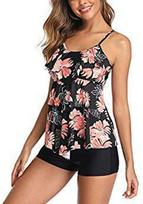 New Sexy Multi-color Printed High-Waisted Bikini with Ruffles - Women's European and American Swimsuit Set XXL