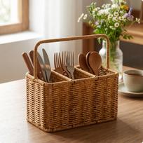 Compartment Basket with Handle Rectangular Divided 3 Organizer for