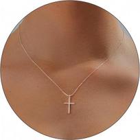 PAVOI 14K paauksuoti kubinio cirkonio kryžiaus pakabukai karoliai moterims | Linijinis apvadėlis CZ religinio kryžiaus tikėjimo pakabukas karoliai Square Cross-Gold-Box Cha brown