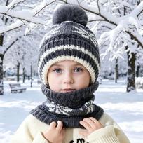 Warm Lined Pom Pom Beanie 2Pcs Set Knitted Neck Warmer Warm Snowflake Knit Beanie  Cold Weather pilka