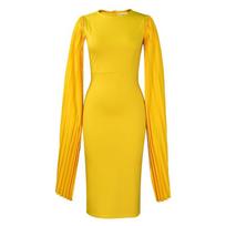 Fashion temperament Elegant long-sleeved pleated hip-wrapped elegant dress S
