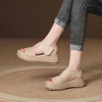 Casual Plus Size Thick Sole Sandals Summer Big Size Sandals Women's Retro Outdoor Fashionable Sandals 35 smėlis
