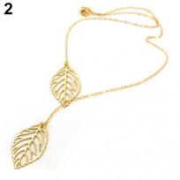 Women's Simple 2 Leaves Choker Collar Statement Pendant Necklace Jewelry KTJ auksas