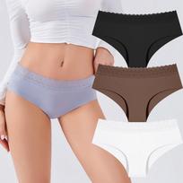 FINETOO 3Pcs Sexy Hollow Lace Panties Girl Underwear Ladies Briefs 8 Solid Color Seamless Soft Female Pantys Low Waist Lingeries S