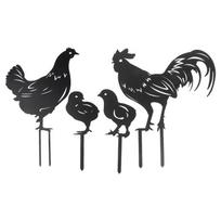 Metaliniai sodo kuolai Gaidys Višta su viščiukais Lauko meno gyvūnų dekoracijos Lauko dekoras Kieme sodo ornamentai 1 black