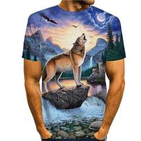Men's Wolf Graphic Prints Shirt T Shirt Tee Short Sleeve T shirt 3D Print Round Neck Shirt Designer Casual Big and Tall Daily Holiday Blue XL gray