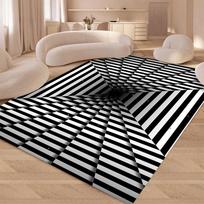 3D Vortex Illusion Area Rug for Bedroom Living Room Non-Slip Floor Mat Black White Geometric Optical Decor 80x120cm