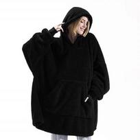 Fleece Hoodies Antklodė moterims Vyriškas megztinis su gobtuvu Patogus megztinis antklodė namų drabužiai One Size juoda