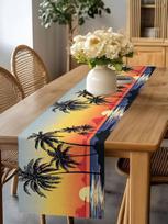 Summer Sea Sunset Tropical Palms Tree Linen Table Runner Party Decor Reusable Kitchen Dining Tablecloth Wedding Holiday Decor 150x33cm