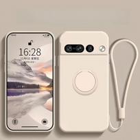 Magnetinis žiedo laikiklis Stovas Skysto silikono telefono dėklas Google Pixel 10A 10 9 Pro XL 8 7 6 Saldainio spalvos Smūgiams atsparus Minkštas dangtelis For Pixel 10A balta