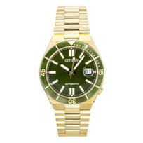 Citizen Tsuyosa Analog Gold Tone Stainless Steel Green Dial Automatic NJ0232-53X 100M Men's Watch žalia