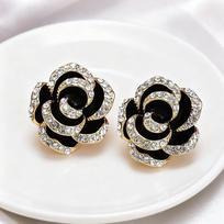 Temperament Elegant Black Camellia Pearl Stud Earrings For Women Girls  Zircon Flowers Earrings Jewelry Accessories Gifts black