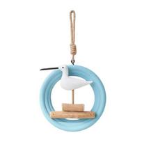 Coastal Sea Bird Hanging Decoration Wooden Blue Circle Bird on Branch Wall Art Home Living Room Beach House Nautical Ocean Hanging Ornament S