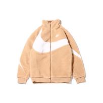 Nike Big Swoosh dvipusis pliušinis striukė (Azijos dydis) Kanapių Balta Vyriški Viršutiniai Drabužiai Ruda BQ6546-200 XXL beige