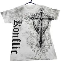 Y2K Mens Graphic White Black Ornate Cross Griffins MMA Style Size M Unisex T-Shirt XXXXL