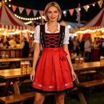 Moteriška Oktoberfest suknelė su nėriniais, skirta pasirodymams ir kostiumų vakarėliams M raudona