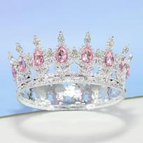 1 vnt. gražus didelis krištalinis karūnos plastikinis torto viršus gimtadienio vakarėlio torto dekoravimui Silver and pink white