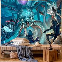 2026 Naujas vaizdo žaidimas Subnautica 2 Leviatanas Sieninė gobeleno dekoracija, Milžiniško jūrų monstro Nardytojo gobelenai, Sci-Fi vandenyno dekoras 100X70CM blue