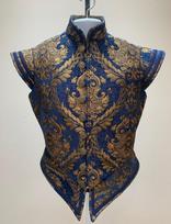 New !!! Adult Men Renaissance Tudor Elizabeth Vest Costume Pirate Colonial Red And Gold Brocade Jerkin Vest Costume Custom Made S
