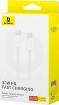 Laidas Baseus Superior Series 2 P10365200211-00, 2 x USB Type C, 100 cm, balta sp., 30 W