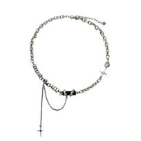 Black Gemstone Wound Necklace, Women's Crushed Stone, Design, High-end Spliced Star Tassel Collarbone Chain. One Size sidabras